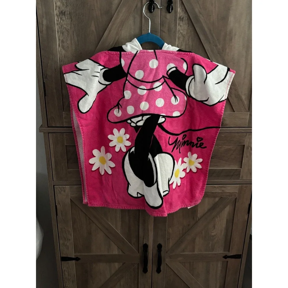 Disney Minnie Mouse Kids Hooded Poncho Towel Pink Cotton Beach Bath Wrap Ears